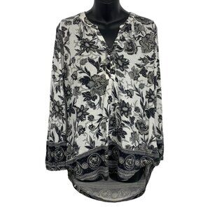 Lucky Brand Women Size Medium M Floral Blouse Top Tunic 3/4 Sleeve V-Neck New